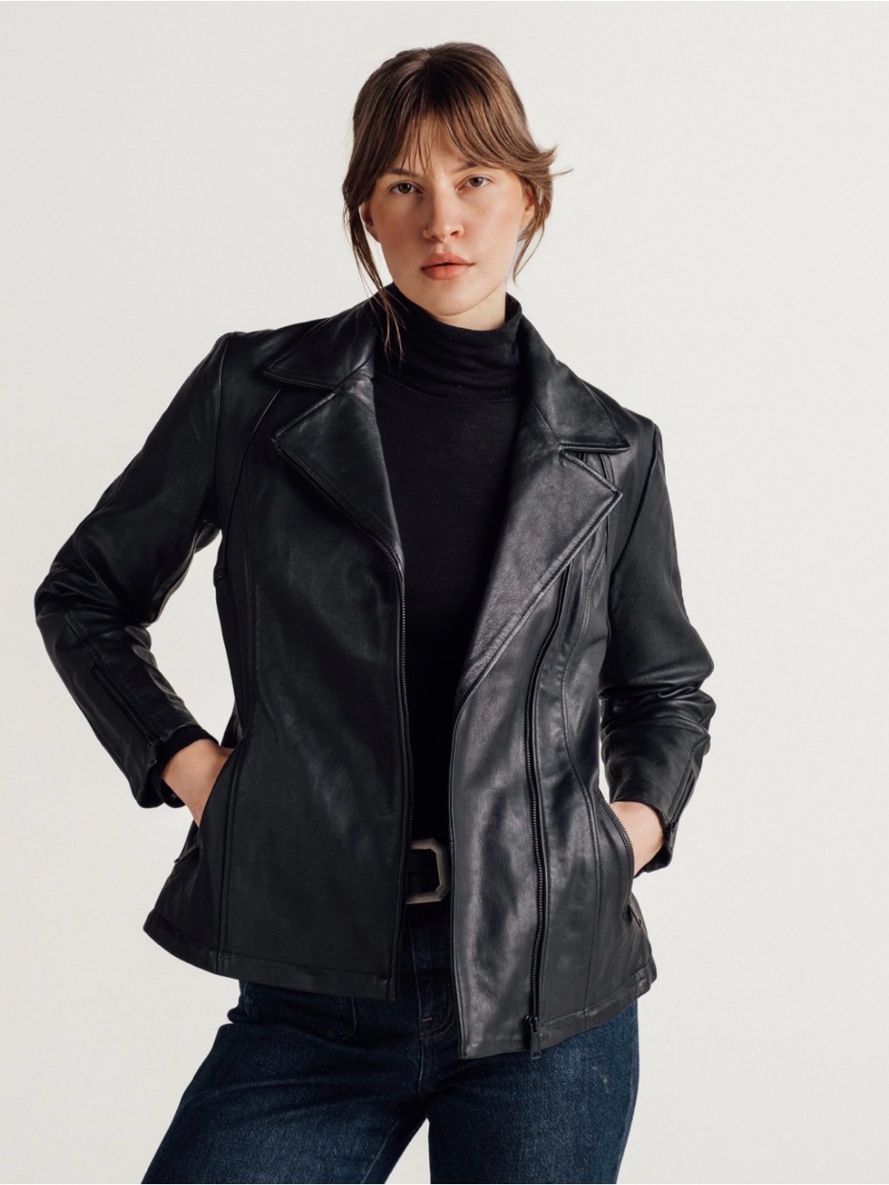 NEW Schott NYC Long Black Lambskin Moto Women Leather Jacket $495 Value